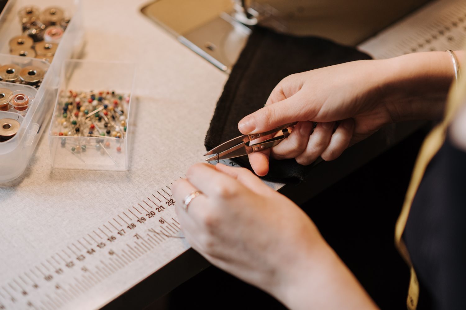Hand finishing and beading in the atelier
