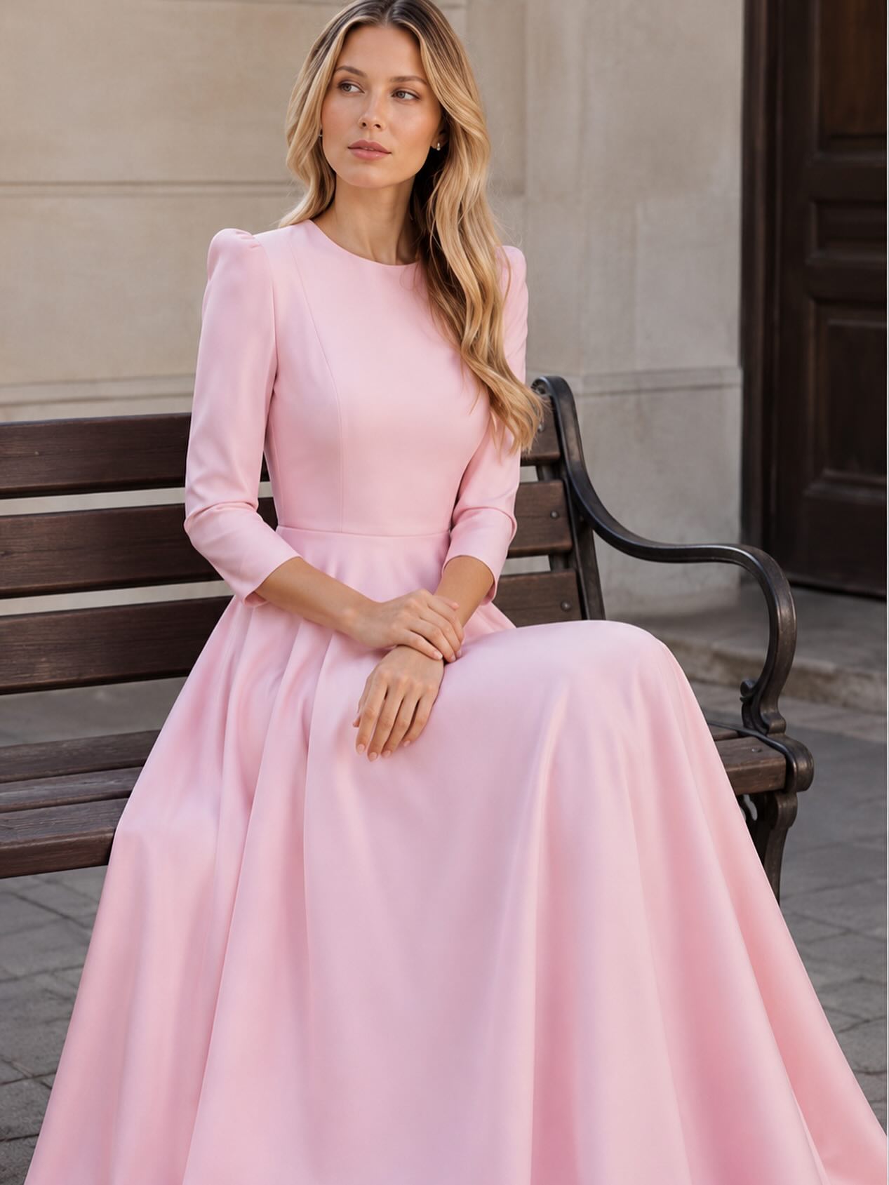 Modest blush couture gown