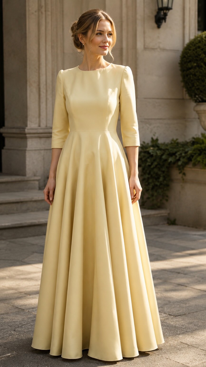Butter-yellow modest evening gown